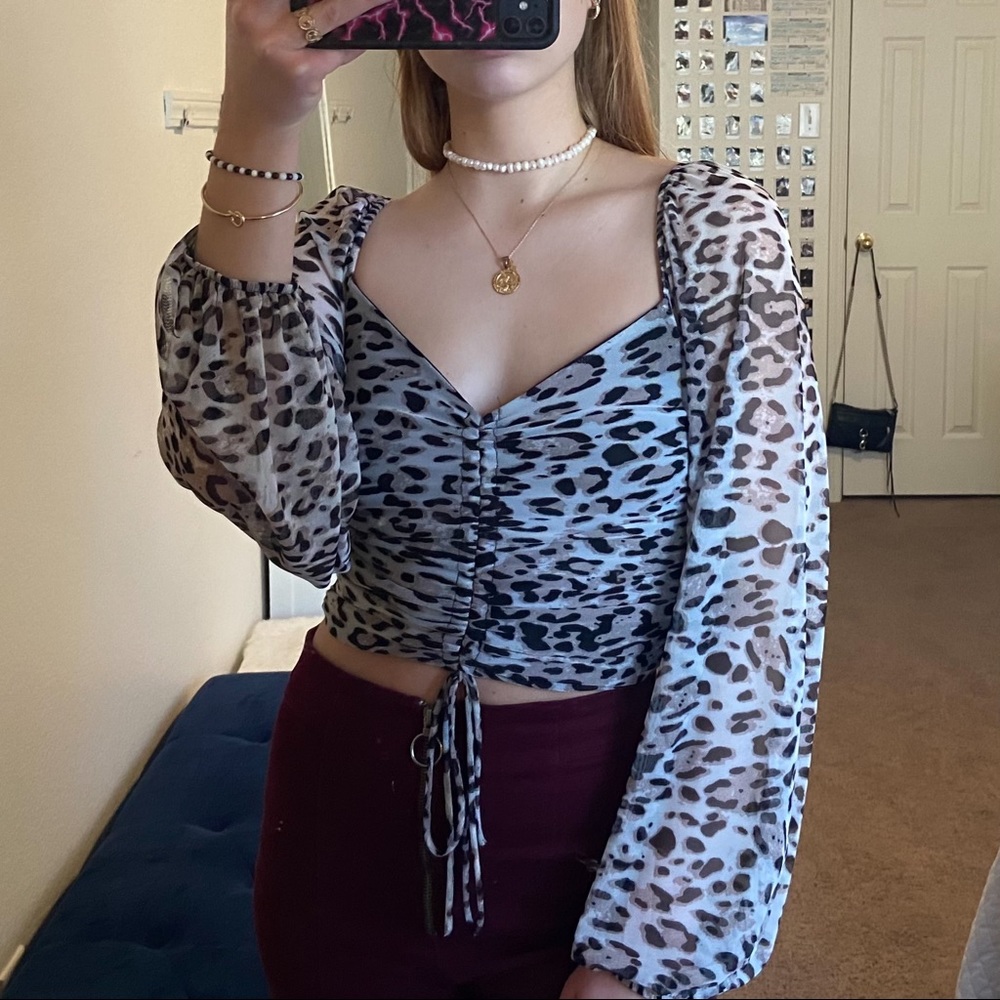 Leopard mesh crop top
